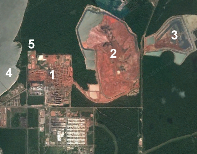 Imagem de satélite da refinaria Alunorte Foto: Google Earth